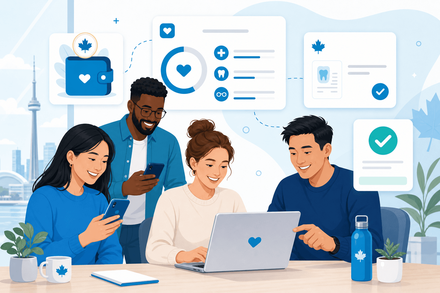 Employees managing health benefits online with Wellnex